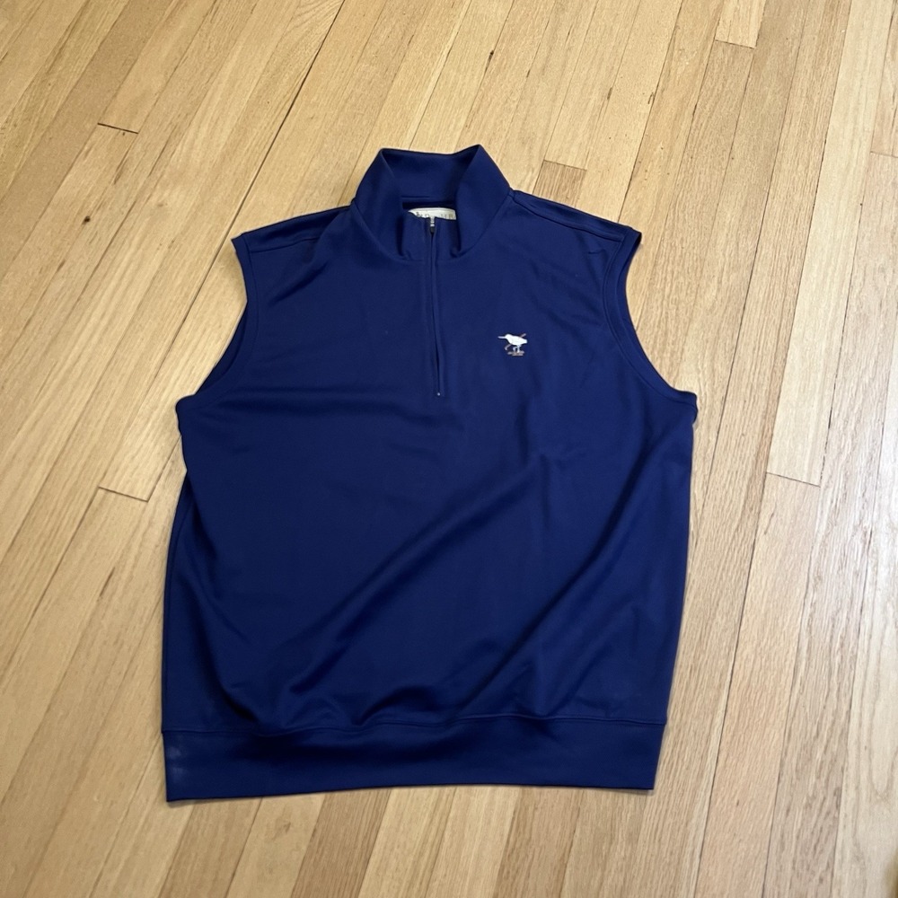 Donald Ross Locust Valley Golf Vest Sweater Mens Large Navy Full Zip Preppy Gorp